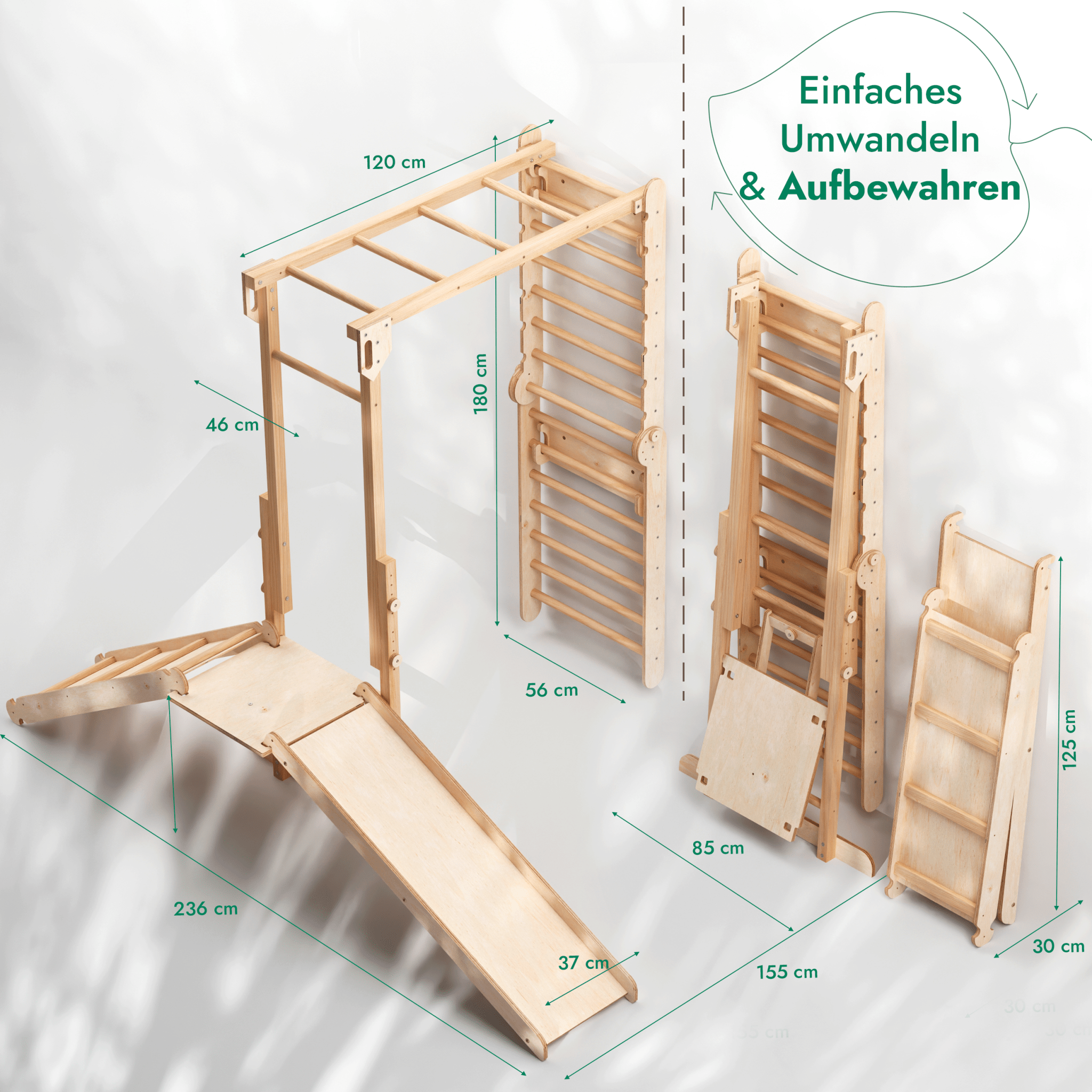 7-in-1 Dschungel-Spielset für Kinder: Sprossenwand + Kletterstange + Schaukelset + Rutsche + Kletterrampe