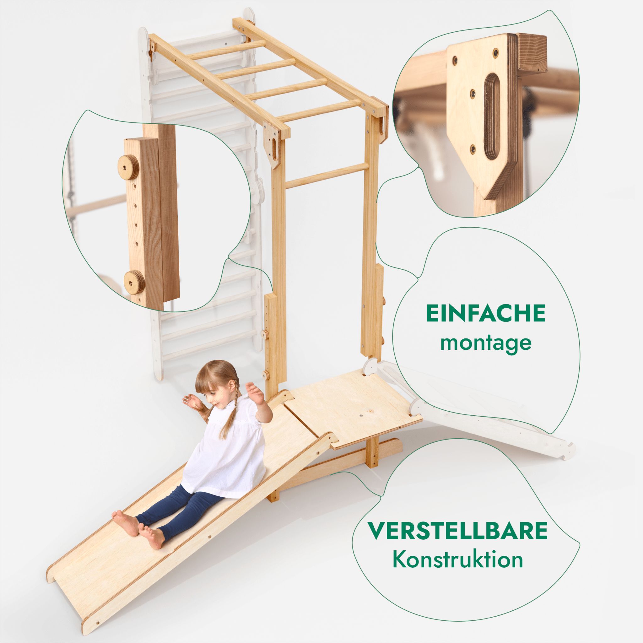 7-in-1 Dschungel-Spielset für Kinder: Sprossenwand + Kletterstange + Schaukelset + Rutsche + Kletterrampe