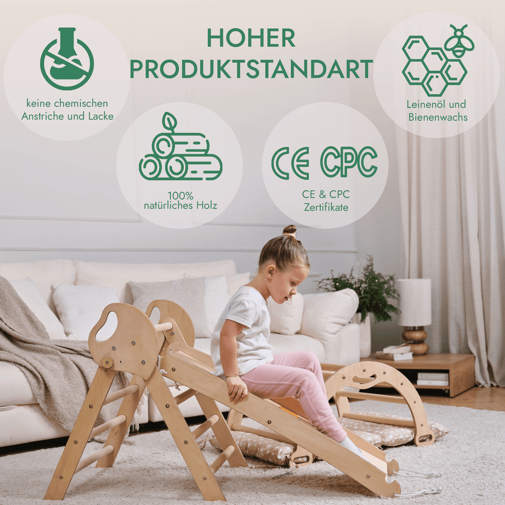 Montessori 4-in-1 Climbing Triangle for Babies: Pikler Triangle, Climbing Arch, Slide, and Cushion for Toddlers (1–3 Years)