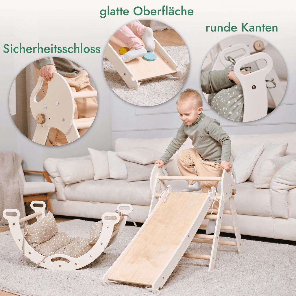 Montessori 4-in-1 Climbing Triangle for Babies: Pikler Triangle, Climbing Arch, Slide, and Cushion for Toddlers (1–3 Years)