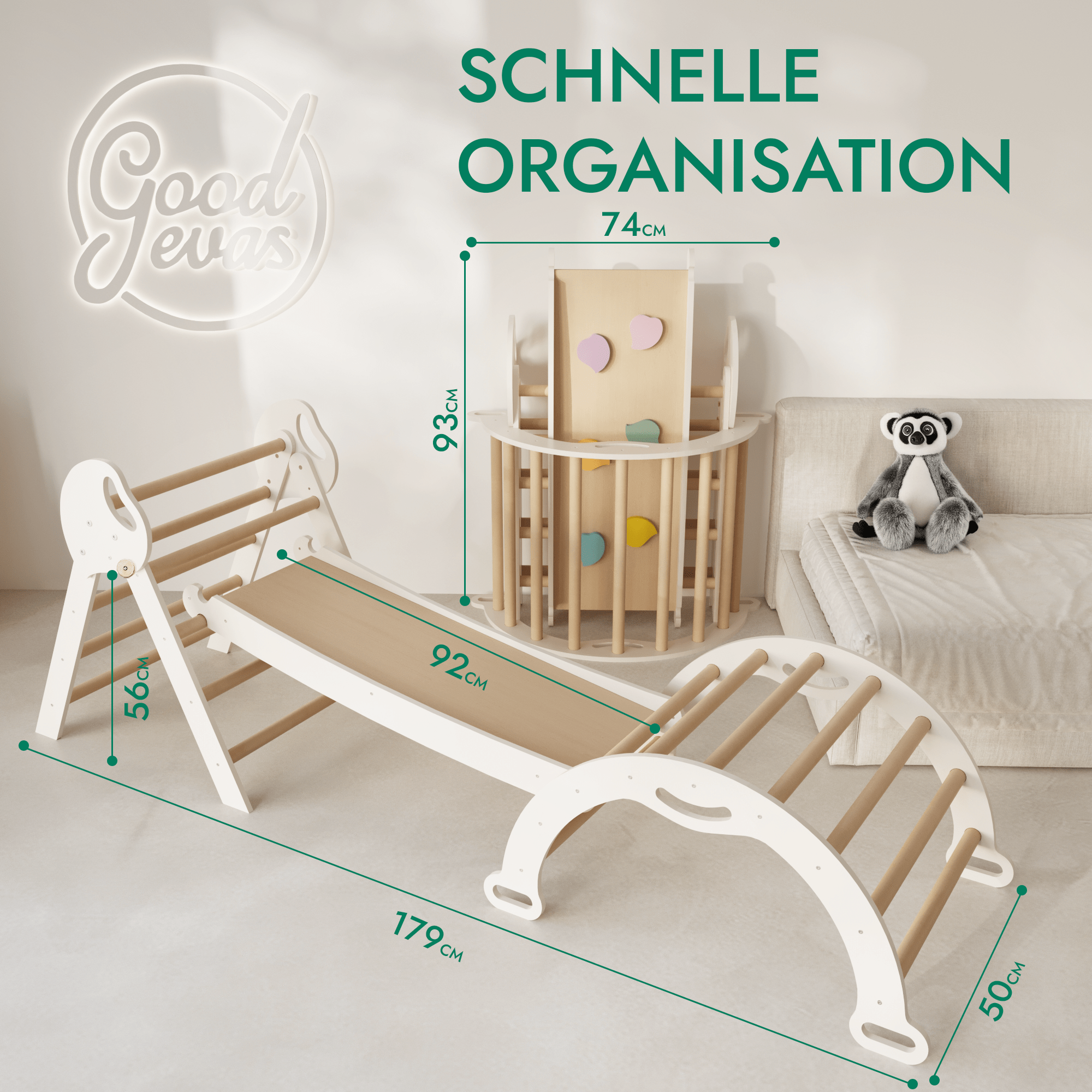 Montessori 4-in-1 Climbing Triangle for Babies: Pikler Triangle, Climbing Arch, Slide, and Cushion for Toddlers (1–3 Years)
