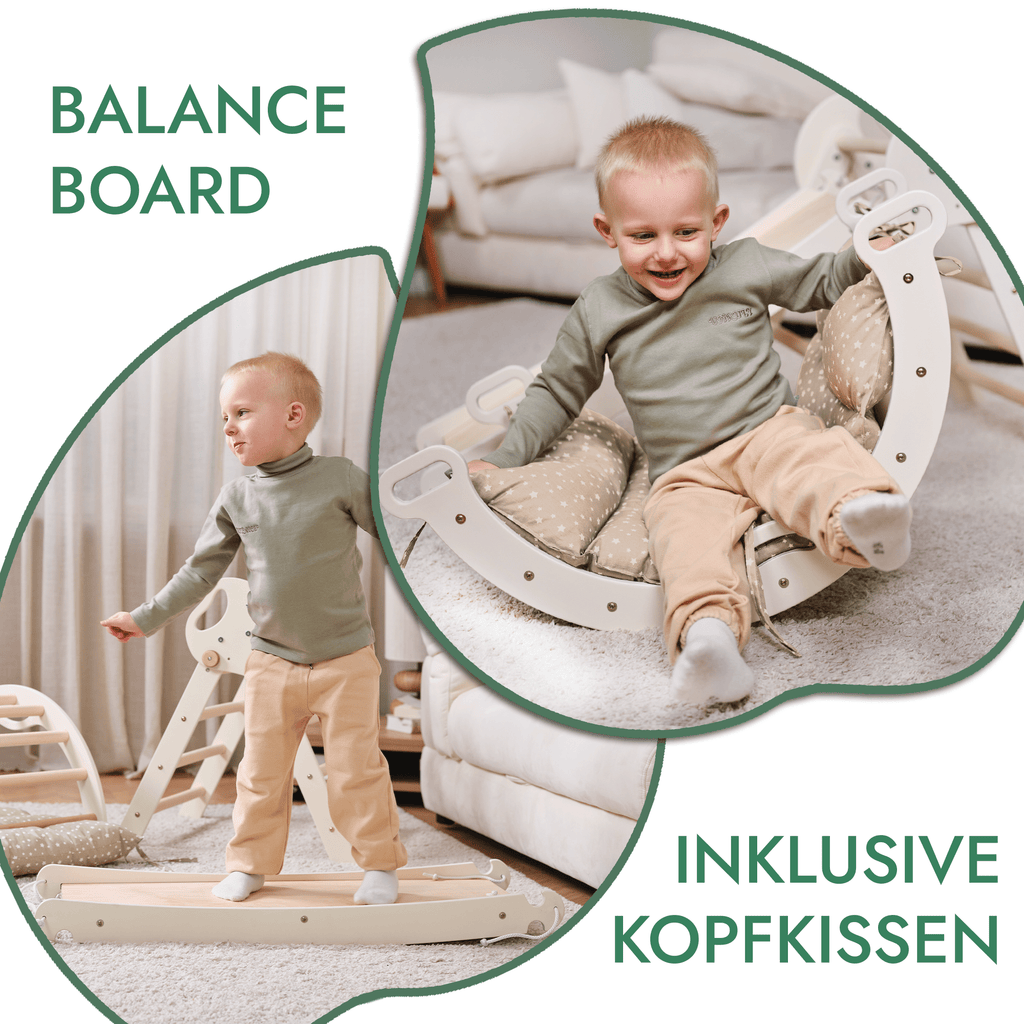 Montessori 4-in-1 Climbing Triangle for Babies: Pikler Triangle, Climbing Arch, Slide, and Cushion for Toddlers (1–3 Years)